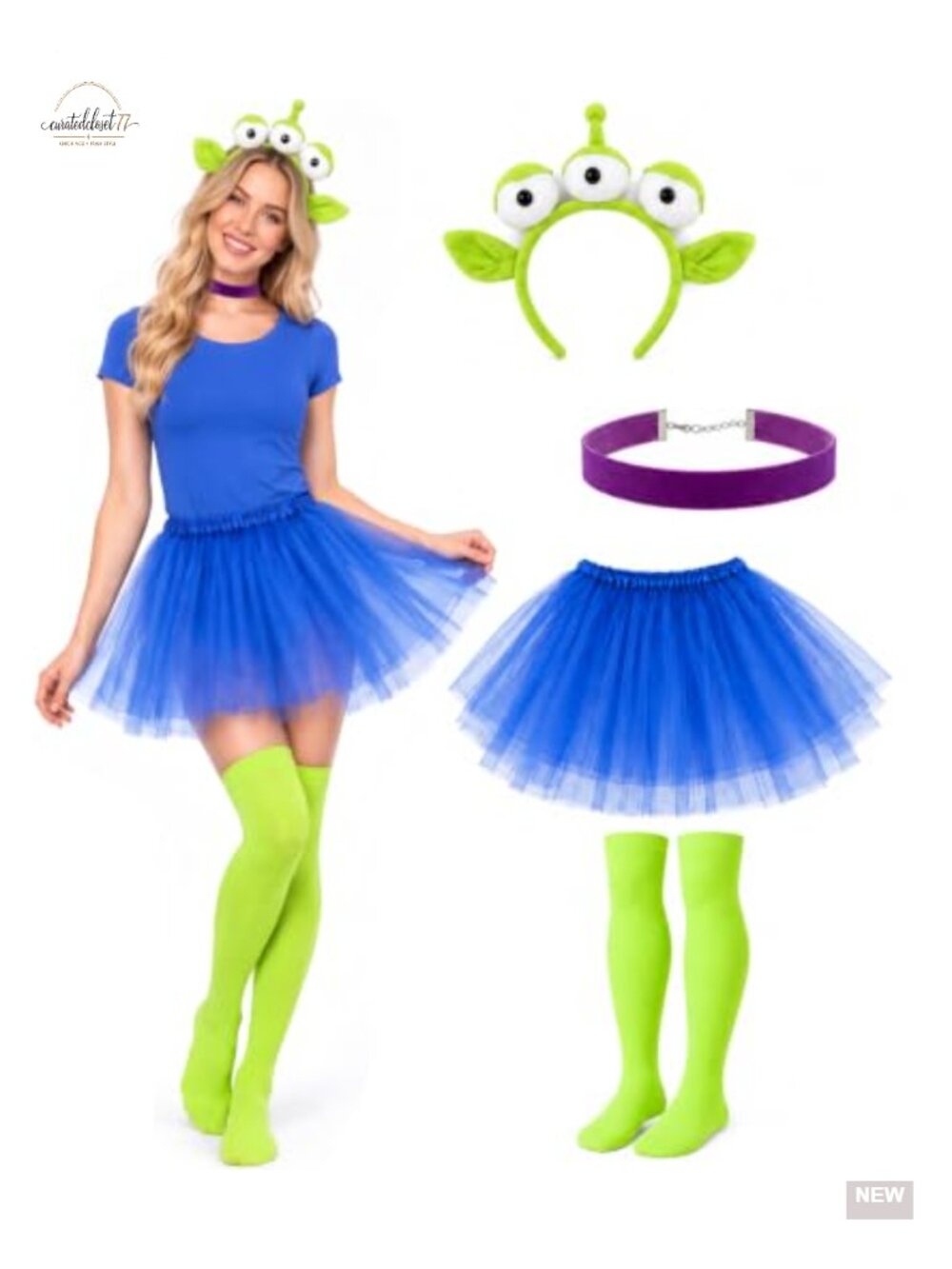 Alien Costume Set Plush Headband Tulle Tutu Choker Socks Cosplay